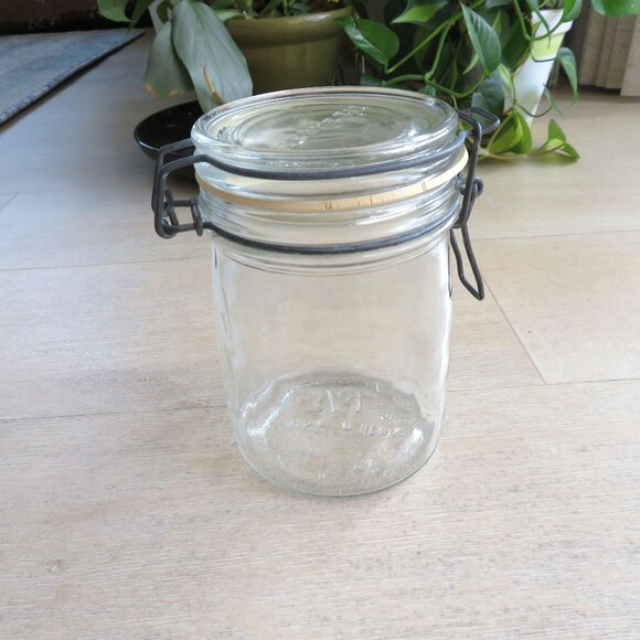 Hermetic Clear Glass Canister Jar 3/4L With Rubber Seal & Wire Hinged Lid Italy - Picture 12 of 15